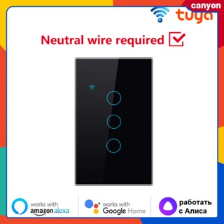 1/2/3/4gang Tuya Wifi Smart Switch Neutral Wire Needed กระจกเทมเปอร์แผงสัมผัส Capacitive Touch Sense Timing ฟังก์ชั่นนับถอยหลัง Smart Speaker Voice Control canyon