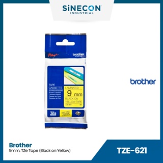 Brother บราเดอร์ TZE-621 เทปพิมพ์อักษร ดำ/เหลือง แบบเคลือบพลาสติก TZE ขนาด 9mm. สำหรับเครื่องพิมพ์ฉลาก