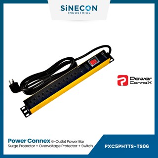 PowerConneX ปลั๊กไฟราง รุ่น PXC5PHTTS-TS06 6 ช่อง กันฟ้าผ่า (10,000A) กันไฟกระชาก สวิตช์ ป้องกันไฟเกิน 16A 3680Watt