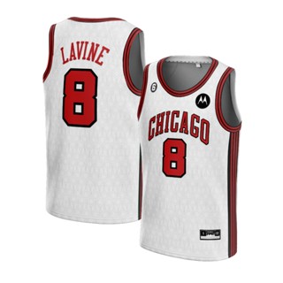 เสื้อกีฬาบาสเก็ตบอลแขนสั้น ลายทีม Jersey Zack Raven Chicago Bulls 8 City สีขาว