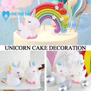 ตุ๊กตาหมีน้อย ยูนิคอร์น สีรุ้ง สําหรับตกแต่งเค้ก ธีมปาร์ตี้ B1U4