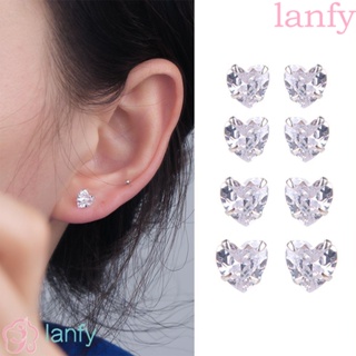 LANFY เครื่องประดับ ต่างหูเงินแท้ S999 รูปหัวใจ เรียบง่าย สําหรับผู้หญิง