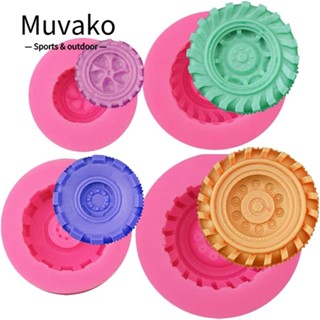 MUVAKO แม่พิมพ์ซิลิโคน รูปล้อรถบรรทุก 3D สีชมพู สําหรับบิสกิต DIY 4 ชิ้น