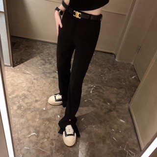 CQFA CEL * N 2023 spring and summer New hem split hand seam metal label slimming trousers womens delivery belt casual fashion slimming trousers