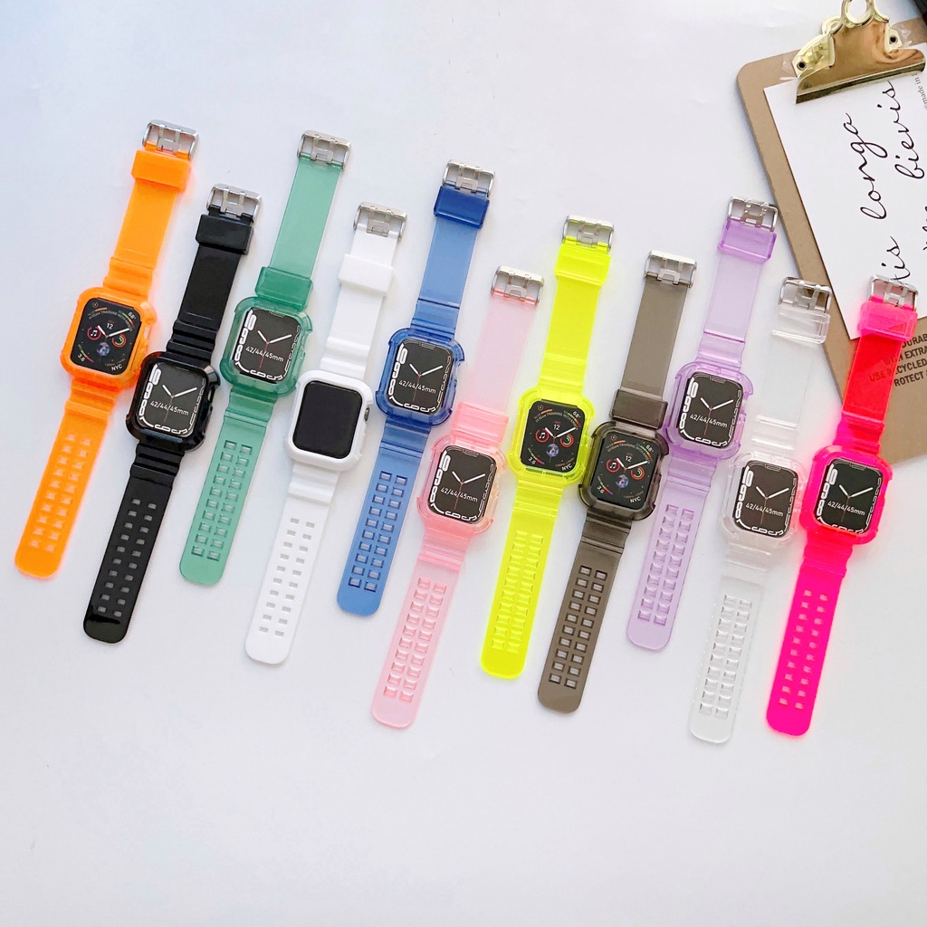 สายนาฬิกาข้อมือ TPU แบบใส สไตล์สปอร์ต สําหรับ Apple Watch 8 7 SE