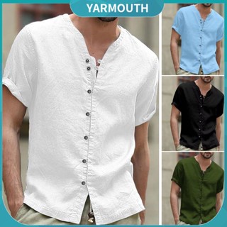 Yyr--เสื้อเชิ้ตลําลอง คอวี แขนสั้น กระดุมแถวเดียว สีพื้น ทรงหลวม สไตล์เรโทร แฟชั่นฤดูร้อน