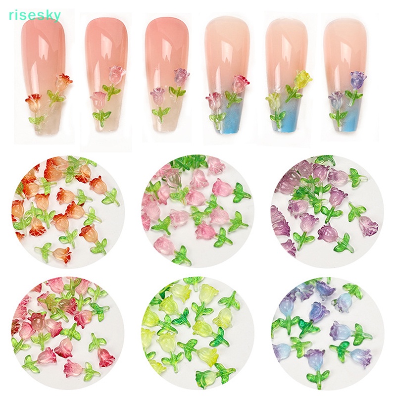 risesky พลอยเทียมเรซิ่น รูปดอกทิวลิป 3D สําหรับตกแต่งเล็บ DIY 30 ชิ้น ...