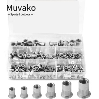 Muvako ชุดหมุดรีเวทนัท สเตนเลส 304 หัวแบน 0.5-5 มม. น้ําหนักเบา M3 M4 M5 M6 M8 M10 205 ชิ้น