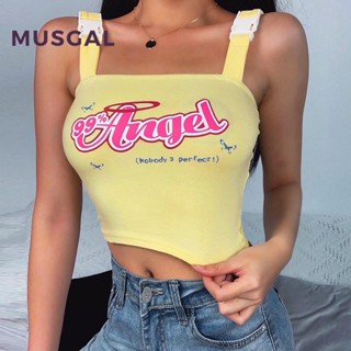 Musgal ใหม่ เสื้อสายเดี่ยว แขนกุด พิมพ์ลายตัวอักษร เปิดหลัง เข้ากับทุกการแต่งกาย สําหรับผู้หญิง 2023