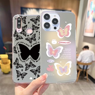 เคสโทรศัพท์ซิลิโคน TPU แบบนิ่ม ลายผีเสื้อ มีกระจกใส สําหรับ Xiaomi POCO F5 F4 F3 F2 X5 X3 GT M3 13 12T Mi 11 10T 8 Lite Redmi Note 12 9 9A 10 10A 12C Pro 5G NE Plus | Sjn J041