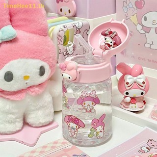 Timehe ขวดน้ําพลาสติก ลายการ์ตูนอนิเมะ Cinnamoroll Sanrio Kuromi Melody พร้อมหลอดดูด