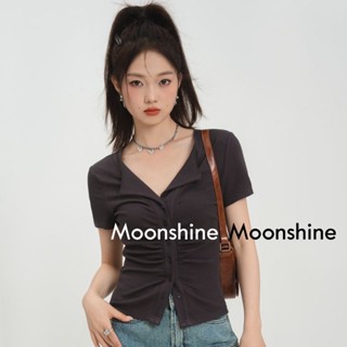 Moon  เสื้อครอป เสื้อแฟชั่นผู้หญิง y2k สีพื้น สําหรับผู้หญิง ใส่ไปคลับ ปาร์ตี้ 2023 NEW 23071123 สไตล์เกาหลี Comfortable พิเศษ สวยงาม A29J1LC 36Z230909