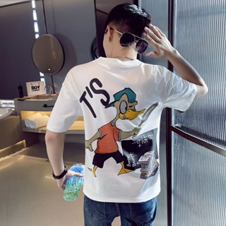 เสื้อยืดแขนสั้น พิมพ์ลายการ์ตูน ทรงหลวม แฟชั่นฤดูร้อน สําหรับผู้ชาย