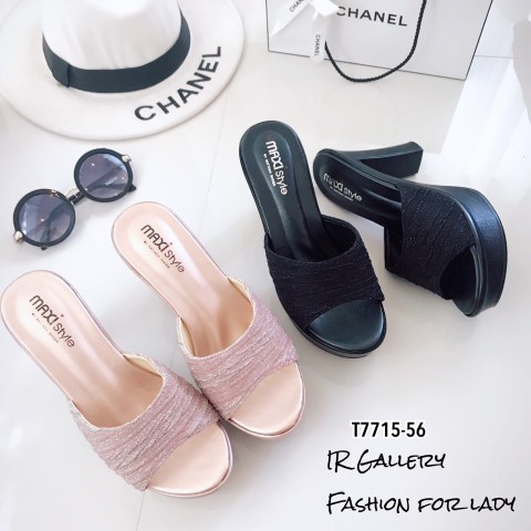 ส่งไว❌ขนาดเล็กเผื่อ1ไซส์(เท้าผอมมากตรงไซส์)/สูง10cm./รองเท้าสวมส้นสูงส้นพียูน้ำหนักเบาแพลตฟอร์มเสริมหน้าเดินสบายT7715-56