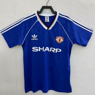 เสื้อกีฬาแขนสั้น ลายทีมชาติฟุตบอล Manchester United 1988 90 ชุดเยือน สไตล์วินเทจ แห้งเร็ว สีฟ้า สําหรับผู้ชาย ไซซ์ S-XXL