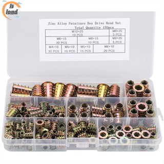 【IS】หัวน็อตหกเหลี่ยม M4-m10 พร้อมกล่องเก็บ สําหรับเฟอร์นิเจอร์ 130 ชิ้น