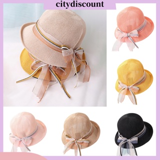 &lt;citydiscount&gt; ริบบิ้นโบว์ หมวกบักเก็ต ทรงกลม บาง กันแดด ฤดูร้อน สําหรับผู้หญิง