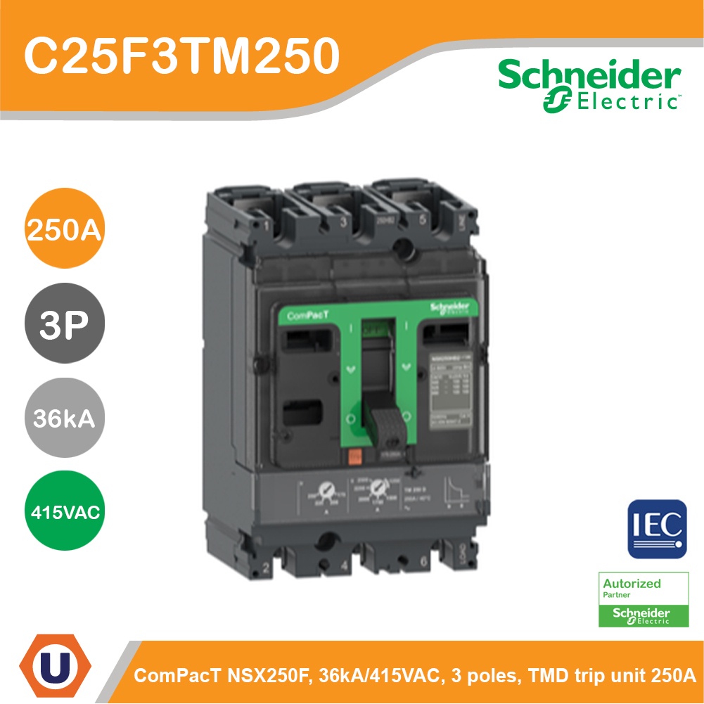 Schneider Circuit breaker ComPact NSX250F 36kA/415VAC 3P TMD trip unit 250A | C25F3TM250 |  Ucanbuys