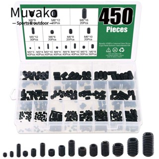 Muvako ชุดสกรูซ็อกเก็ต หกเหลี่ยม M3 M4 M5 M6 M8 12.9 สีดํา 450 ชิ้น