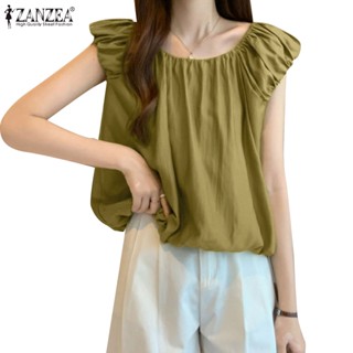 Zanzea เสื้อเบลาส์ แขนกุด สีพื้น สไตล์เกาหลี สําหรับผู้หญิง