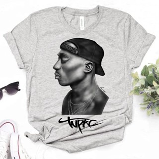 เสื้อยืด พิมพ์ลายกราฟฟิค Tupac สไตล์สตรีท สําหรับผู้หญิง