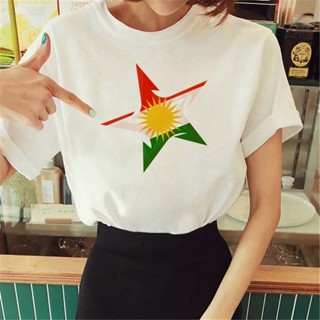 เสื้อยืด พิมพ์ลายกราฟฟิค Kurdistan สไตล์สตรีท สําหรับผู้หญิง