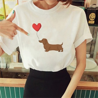 เสื้อยืด พิมพ์ลายการ์ตูนมังงะ Dachshund สไตล์ฮาราจูกุ สําหรับผู้หญิง