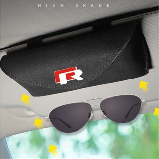 Volkswagen R LOGO car sun visor hollow design glasses clip GOLF interior modified sunglasses business card leather material multifunctional storage box