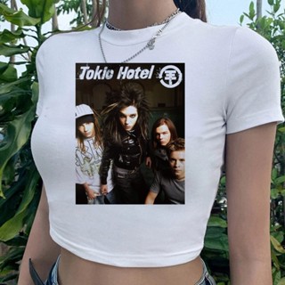 Tokio เสื้อยืด เสื้อครอปท็อป ลายมังงะ Tokio Hotel aesthetic 90s 2000s 90s สไตล์สตรีท สําหรับผู้หญิง