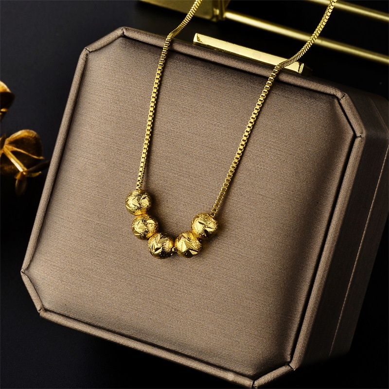 Ht Retro Wufu Linmen รอบลูกปัดไทเทเนียมเหล็กสร้อยคอผู้หญิงหรูหราสแตนเลสโอนลูกปัด Clavicle Chain Non-Fading