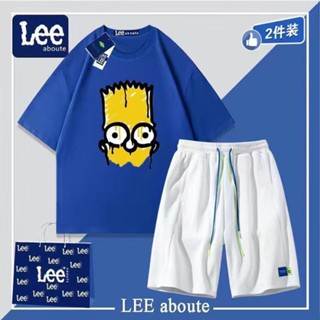 Leeaboute Co branded Simpson เสื้อยืดลําลอง แฟชั่นสําหรับผู้ชาย สามสี เหมาะกับฤดูร้อน สองชิ้น