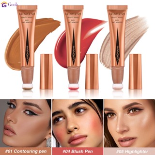 Langmanni บลัชออนเนื้อครีมไฮไลท์ บลัชออน แท่งไฮไลท์contouring บลัชออนเหลว เฉดดิ้งไฮไลท์ ชิมเมอร์ ปากกา Pearlescentคอนทัวร์ ไฮไลท์ กันเหงื่อกันน้ำ สามมิติ ไม่หลุดร่วงง่าย บลัชออน แต่งหน้าใบหน้า 【goob】