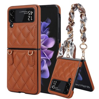 เคสโทรศัพท์มือถือหนัง หรูหรา พร้อมสายคล้อง สําหรับ Samsung Galaxy Z Flip 4 5 ZFlip 3 5G