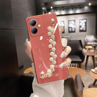 พร้อมส่ง ใหม่ เคสโทรศัพท์มือถือแบบนิ่ม ประดับมุก พลอยเทียม พร้อมสายคล้องข้อมือ สําหรับ VIVO Y27 Y27 Y36 Y78 5G 2023 Y27 4G