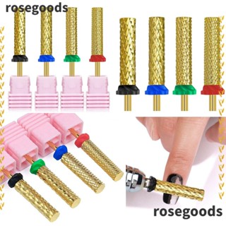 Rosegoods1 ตะไบขัดเล็บ หัวกระบอกยาว ปลายสว่าน ปลายแหลม ปลายแหลม เรียบบนเล็บ|เครื่องมือทังสเตนคาร์ไบด์ หมุนได้ สีทอง สําหรับตกแต่งเล็บ