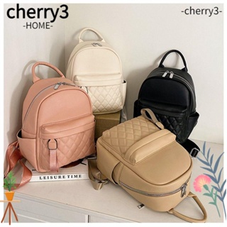 Cherry3 กระเป๋าเป้สะพายหลัง กระเป๋านักเรียน หนัง PU ปักลายสี่เหลี่ยมขนมเปียกปูน ความจุสูง อเนกประสงค์ แฟชั่นสําหรับสตรี