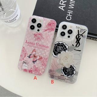 พร้อมส่ง ใหม่ เคสโทรศัพท์มือถือ ลายดอกไม้ ผีเสื้อ LV สีเงิน สําหรับ iphone 14 promax 14 14pro 14plus 13 12 11 13PROMAX