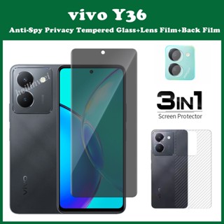 3in1 Vivo Y36 Y02T ฟิล์มกระจกนิรภัยกันรอยหน้าจอ ฟิล์มเลนส์ ฟิล์มด้านหลัง กันแอบมอง เป็นส่วนตัว สําหรับ Vivo Y16 Y02 Y02S Vivo Y36