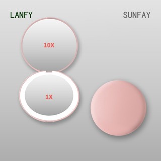 Sunfay กระจกแต่งหน้า Led ขนาดกะทัดรัด พร้อมไฟ 10 เท่า แบบพกพา พับได้ สําหรับเดินทาง