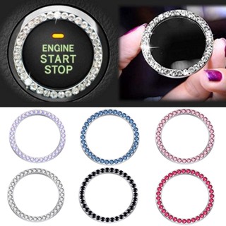 Bling Car Crystal Rhinestone Ring Emblem Sticker, การตกแต่งภายในรถยนต์, อุปกรณ์เสริมรถยนต์สำหรับผู้หญิง, กดปุ่มเริ่มต้น, การจุดระเบิดที่สำคัญเริ่มต้นและแหวนลูกบิด