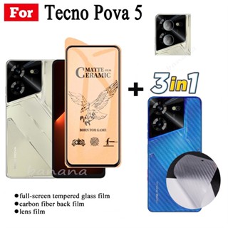 3in1 กระจกนิรภัยกันรอยเลนส์กล้องเซรามิค สําหรับ Tecno Pova 5 4G Tecno Spark 10 Pro Spark Go 2023 Pova 4 4 Pro 3 2 Pova Neo 2