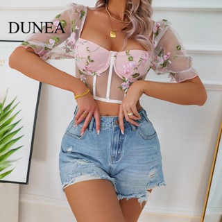 Dunea เสื้อท็อปแขนสั้น แขนพอง สําหรับผู้หญิง