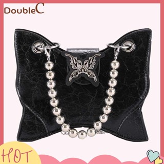 【Double C 】✿   กระเป๋าสะพายไหล่ กระเป๋าถือ หนัง PU ทรงคลัทช์ แต่งสายโซ่คล้อง ลายผีเสื้อ หรูหรา สําหรับสตรี Y2K