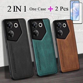 2 IN 1 เคสโทรศัพท์หนัง เซรามิก ทรงโค้ง พร้อมฟิล์มกันรอยหน้าจอ สําหรับ Tecno Camon 20 Pro 5G