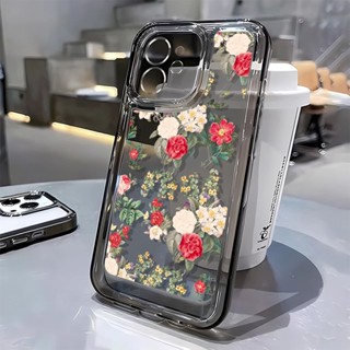 เคสโทรศัพท์มือถือนิ่ม กันตก ลายดอกไม้ สีแดง สไตล์เรโทร สําหรับ Apple Iphone 13 14promax 11 12 7 8P