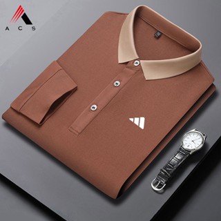 ใหม่ เสื้อยืดโปโล แขนยาว ผ้าฝ้าย สไตล์สปอร์ต สําหรับผู้ชาย