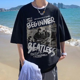 เสื้อคู่แฟชั่นสำหรับผู้ชายและผู้หญิง Oversize พิมพ์ลายวงร็อค เสื้อผ้าแฟชั่นเกาหลี สวมใส่สบาย แนวสตรีท เท่ๆ พิมพ์ลายคมชัด