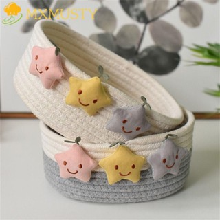 Mxmusty ตะกร้าเชือกผ้าฝ้าย ลายดาวน่ารัก ทนทาน สีเทา ขาว สําหรับตกแต่งบ้าน