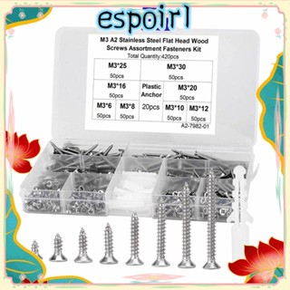 Espo ชุดสกรูหัวแบน สเตนเลส M3 สีเงิน สําหรับเฟอร์นิเจอร์ 420 ชิ้น