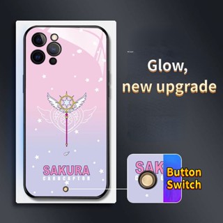 เคสโทรศัพท์มือถือกระจก ลายการ์ตูนเซเลอร์มูน SAKURA มีไฟกระพริบ LED สําหรับ iPhone 14Promax 14Plus 13Promax 12ProMax 7plus 8plus XR XS X XSMAX 11ProMax 11pro